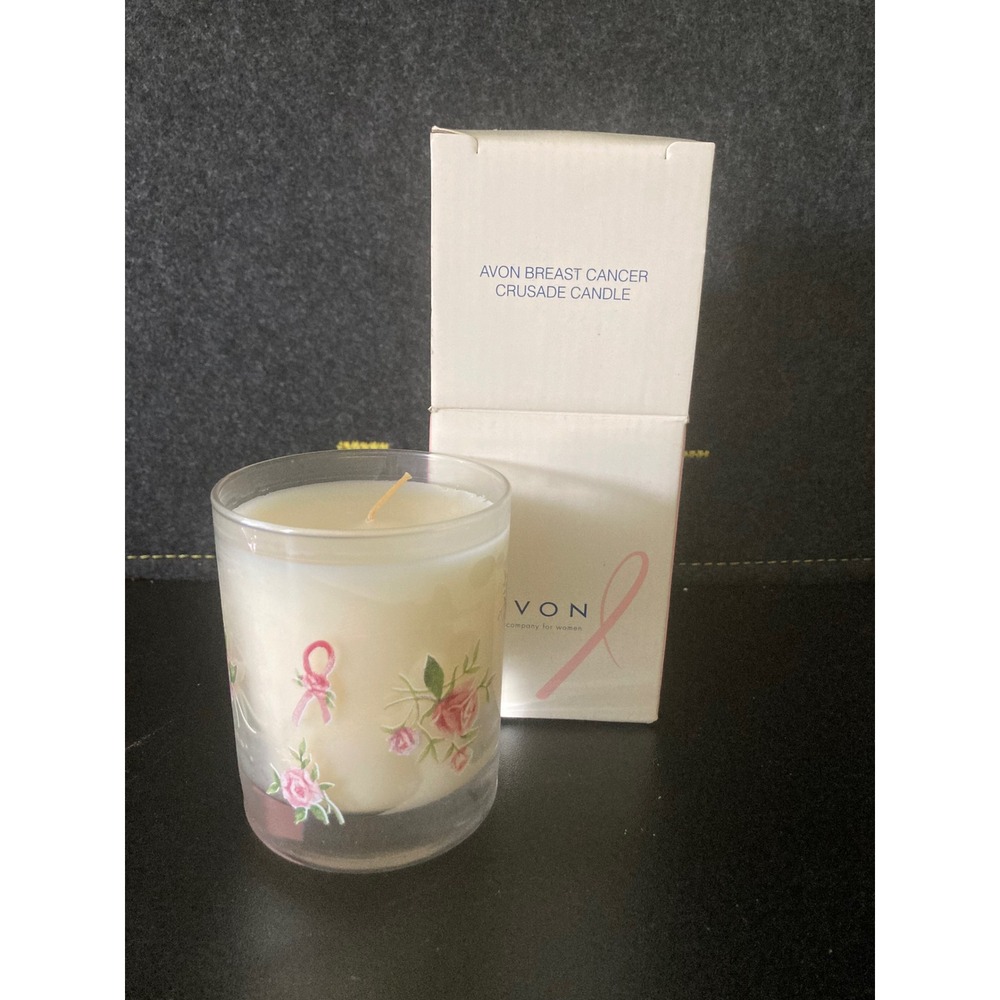 Avon Breast Cancer Crusade Candle Perceive Scent Vintage 2000 Pink Ribbon Rose‎